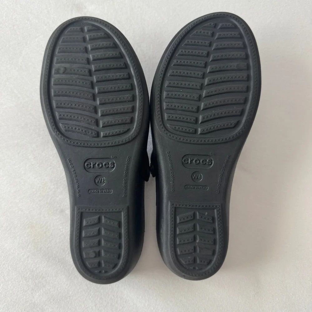 Crocs Patricia Wedge Sandals Womens 8 Black Multi Strap Slip On Shoes Comfort